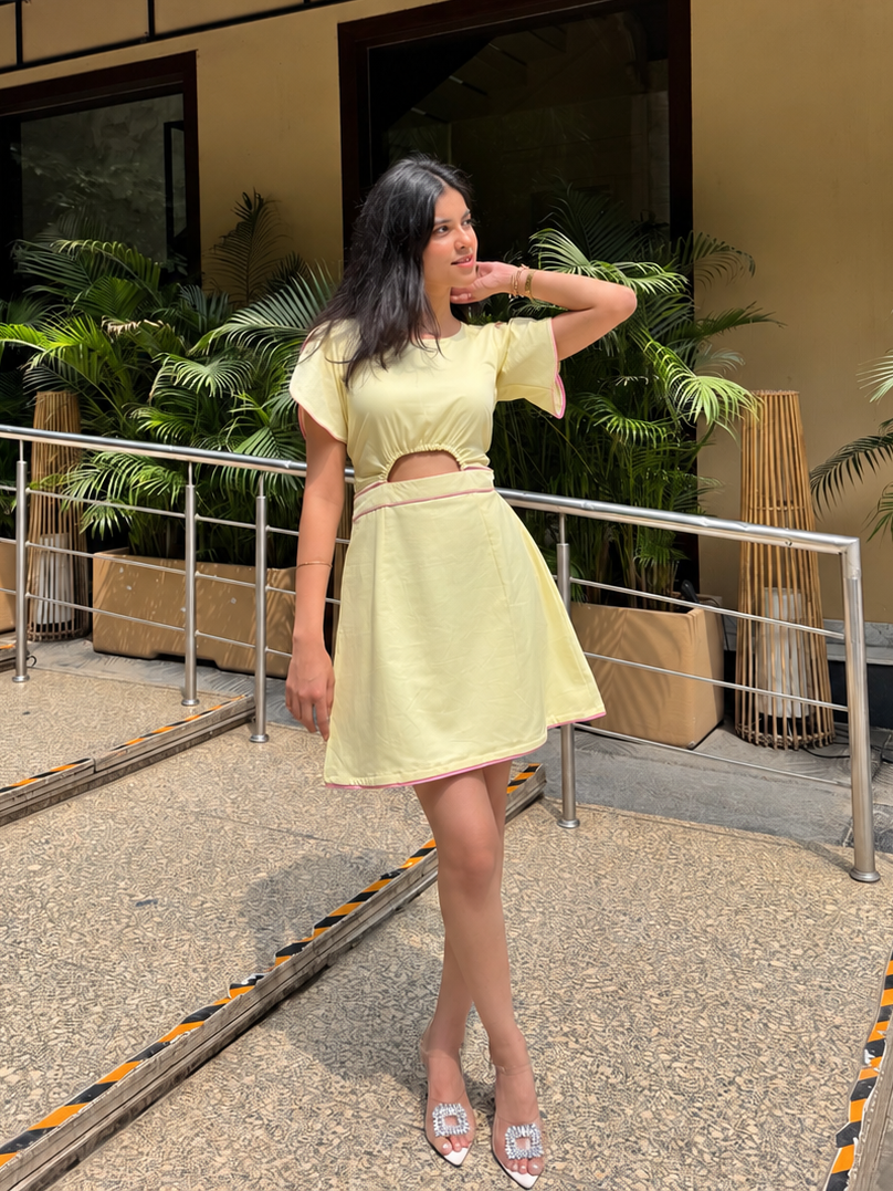Pink lemonade Yellow Cotton Short Dress