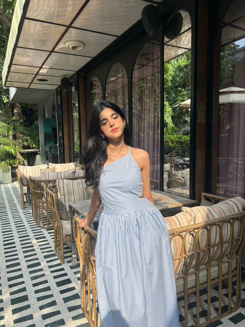 Blue Jelly Stripes Summer Maxi Dress