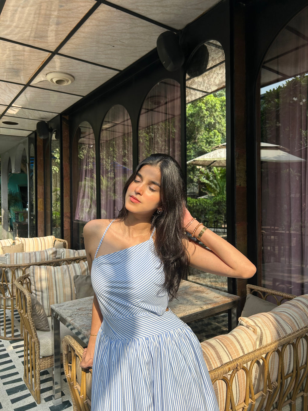 Blue Jelly Stripes Summer Maxi Dress