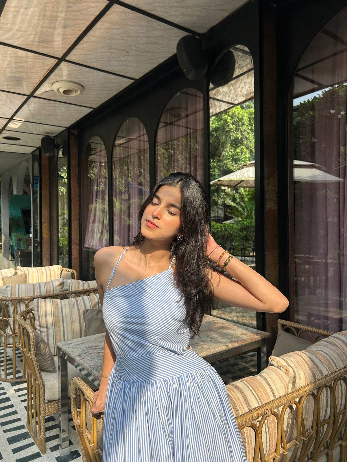 Blue Jelly Stripes Summer Maxi Dress