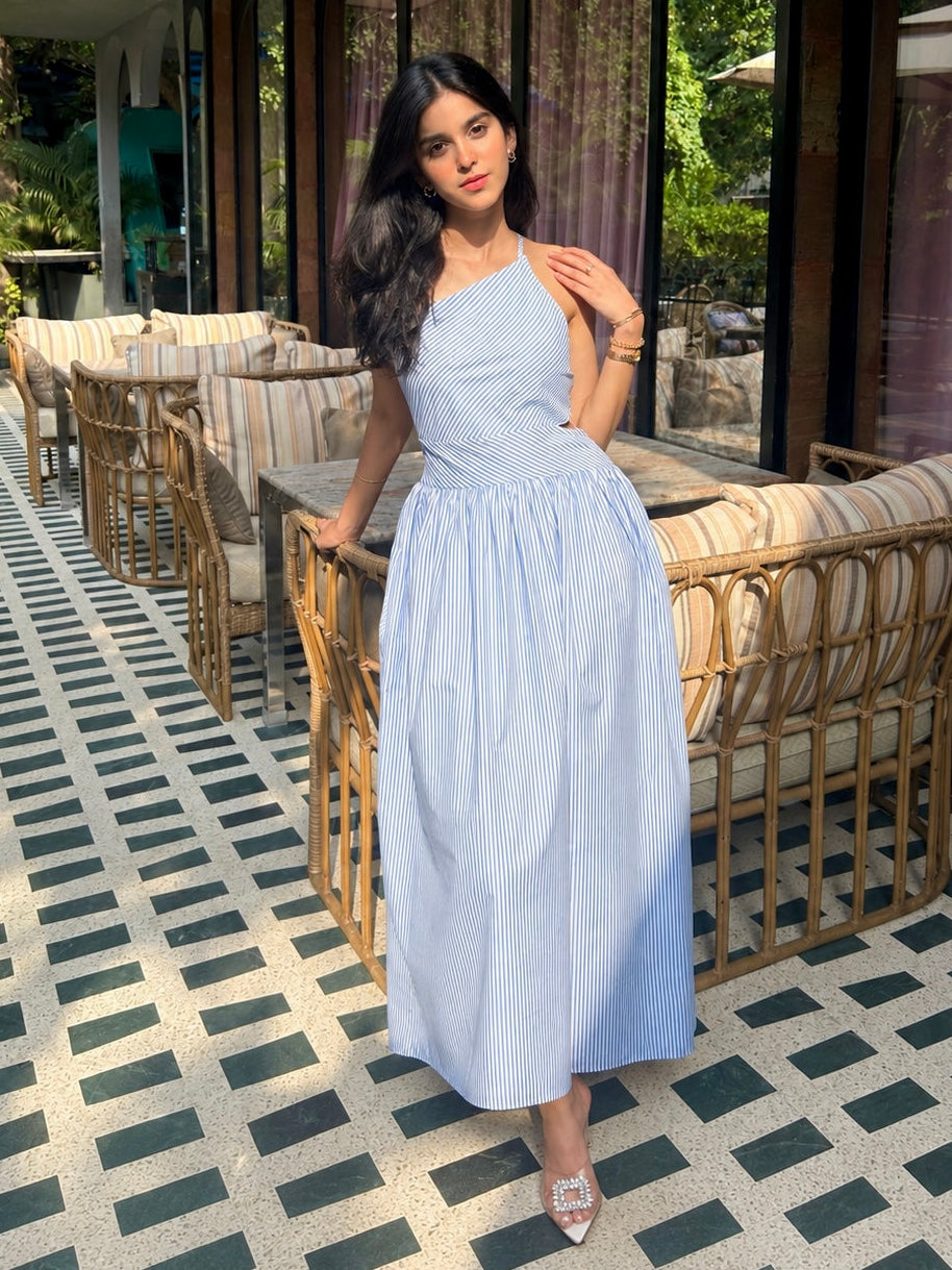 Blue Jelly Stripes Summer Maxi Dress