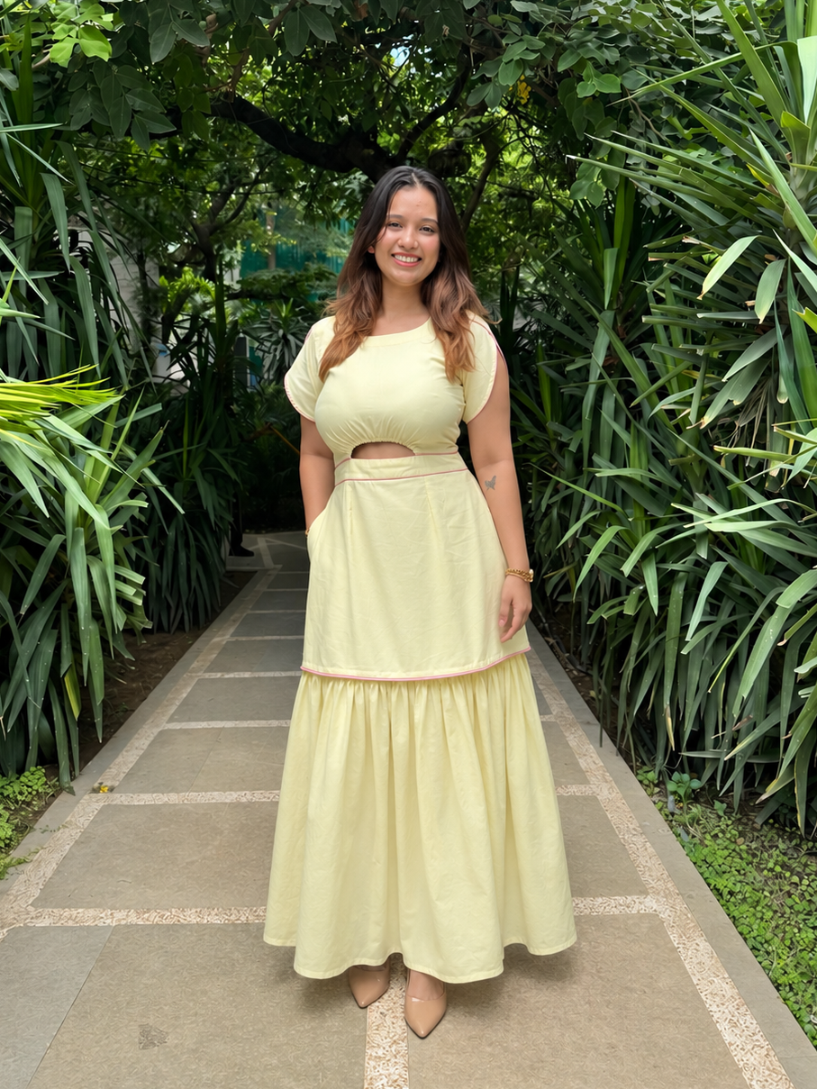 Pink Lemonade Yellow With Detachable Skirt Cotton Dress
