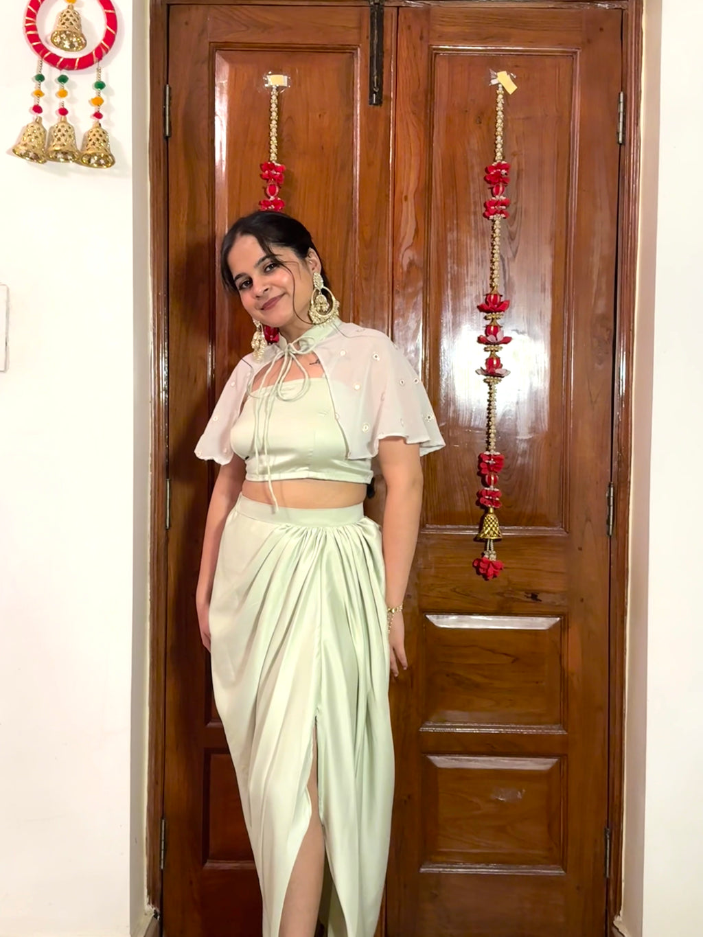 Pista Barfi 3 Piece Long Satin Skirt Set