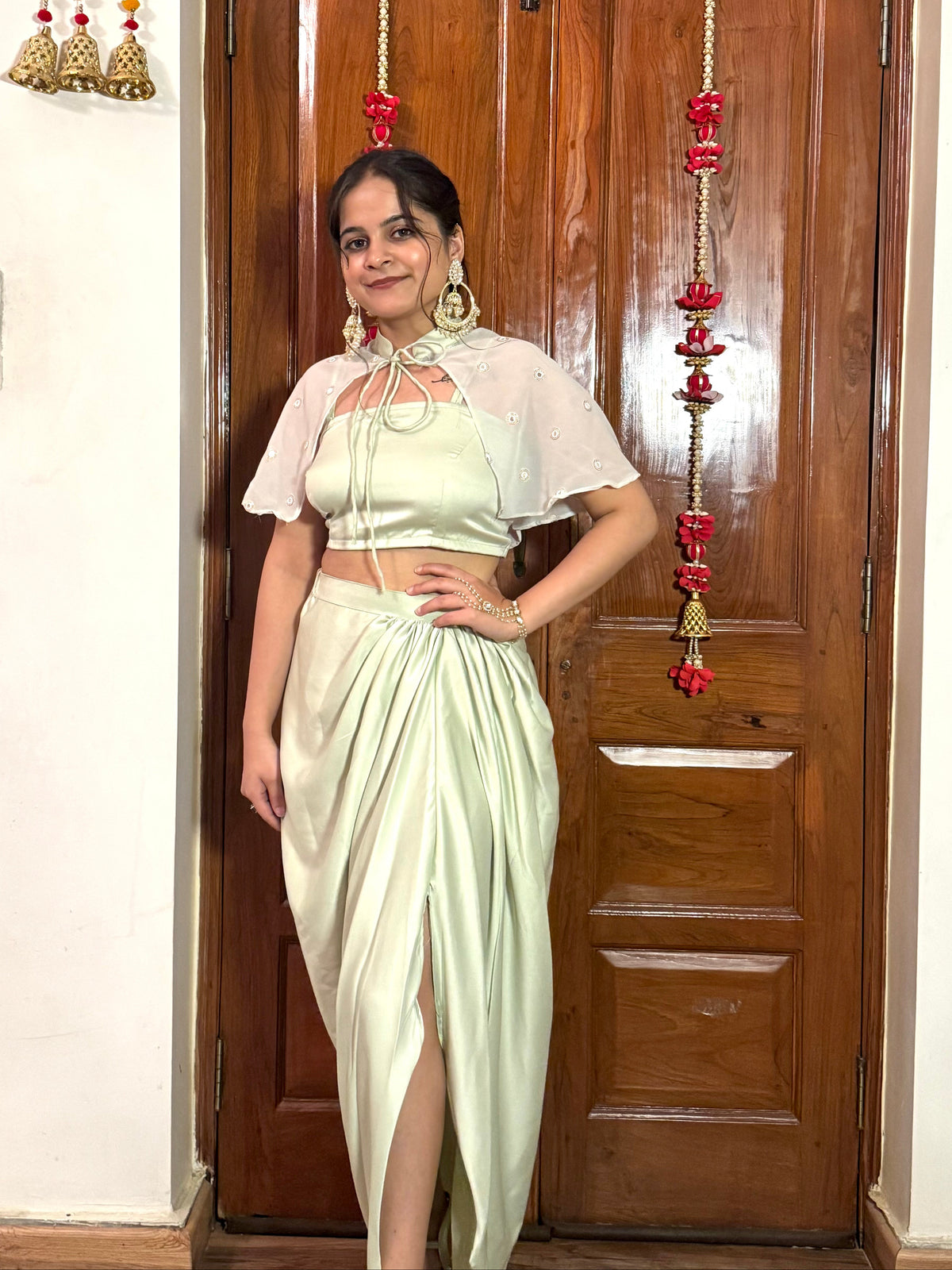 Pista Barfi 3 Piece Long Satin Skirt Set