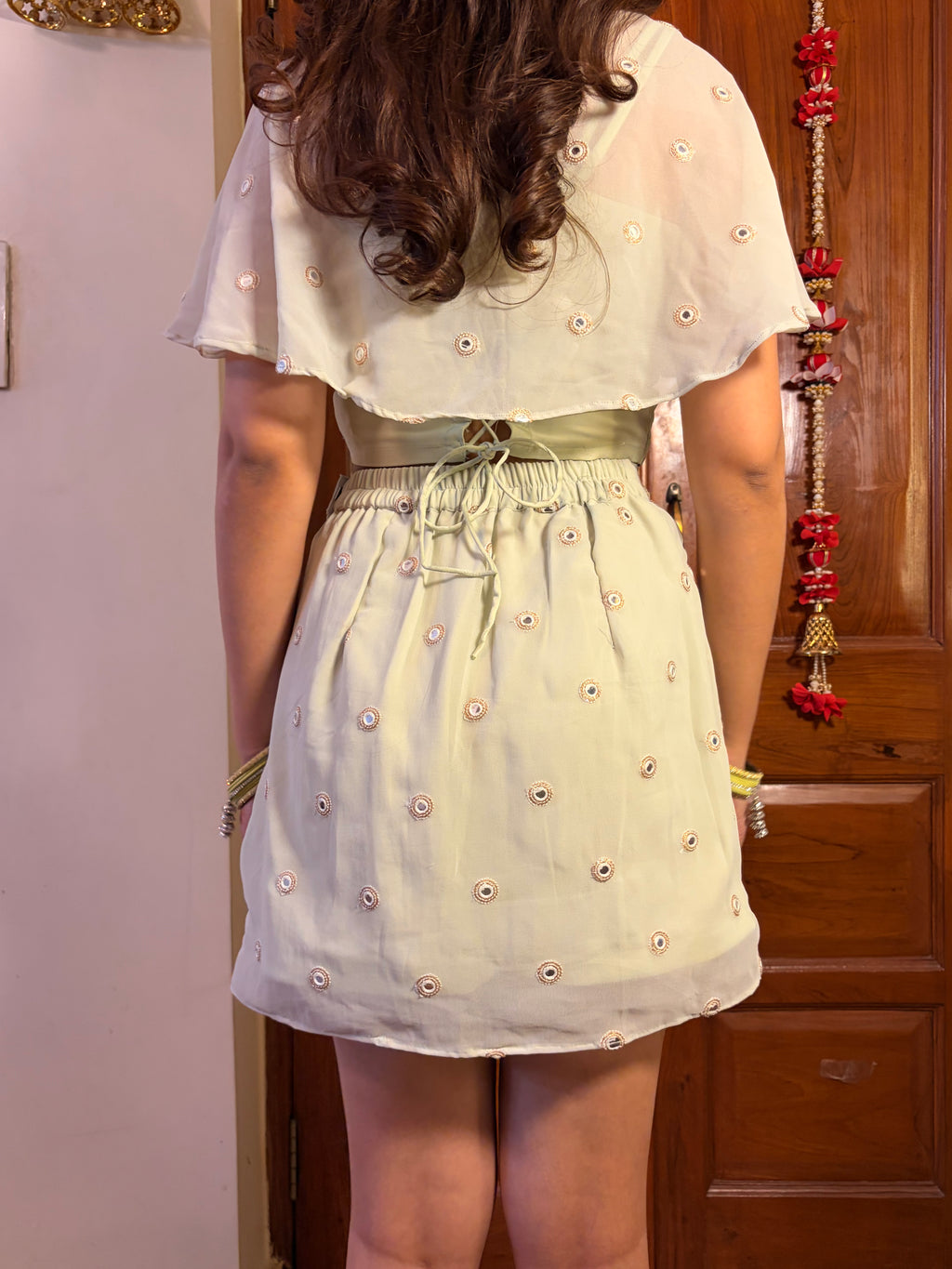 Pista Kulfi 3 piece Short Skirt Set