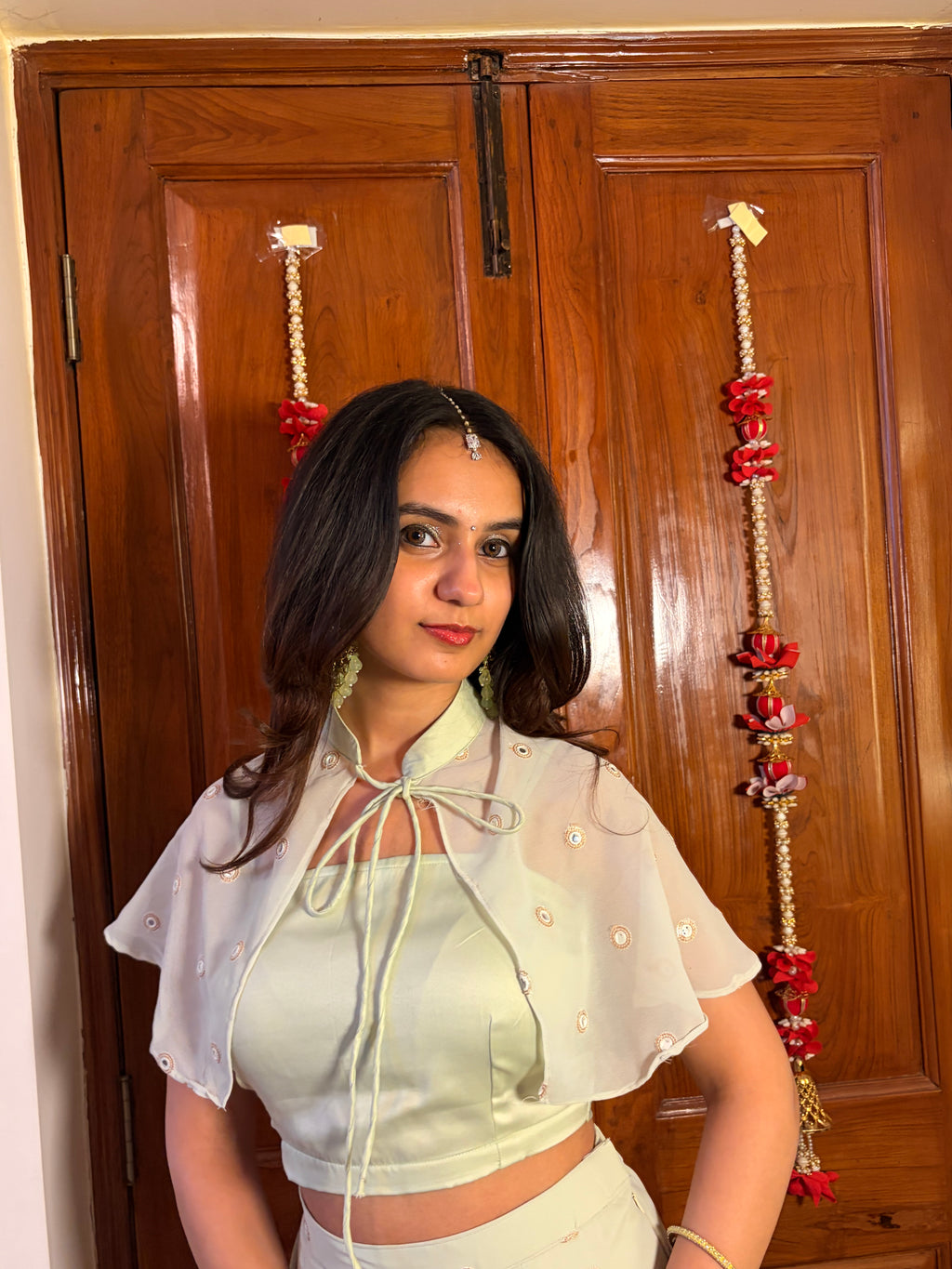 Pista Kulfi 3 piece Short Skirt Set