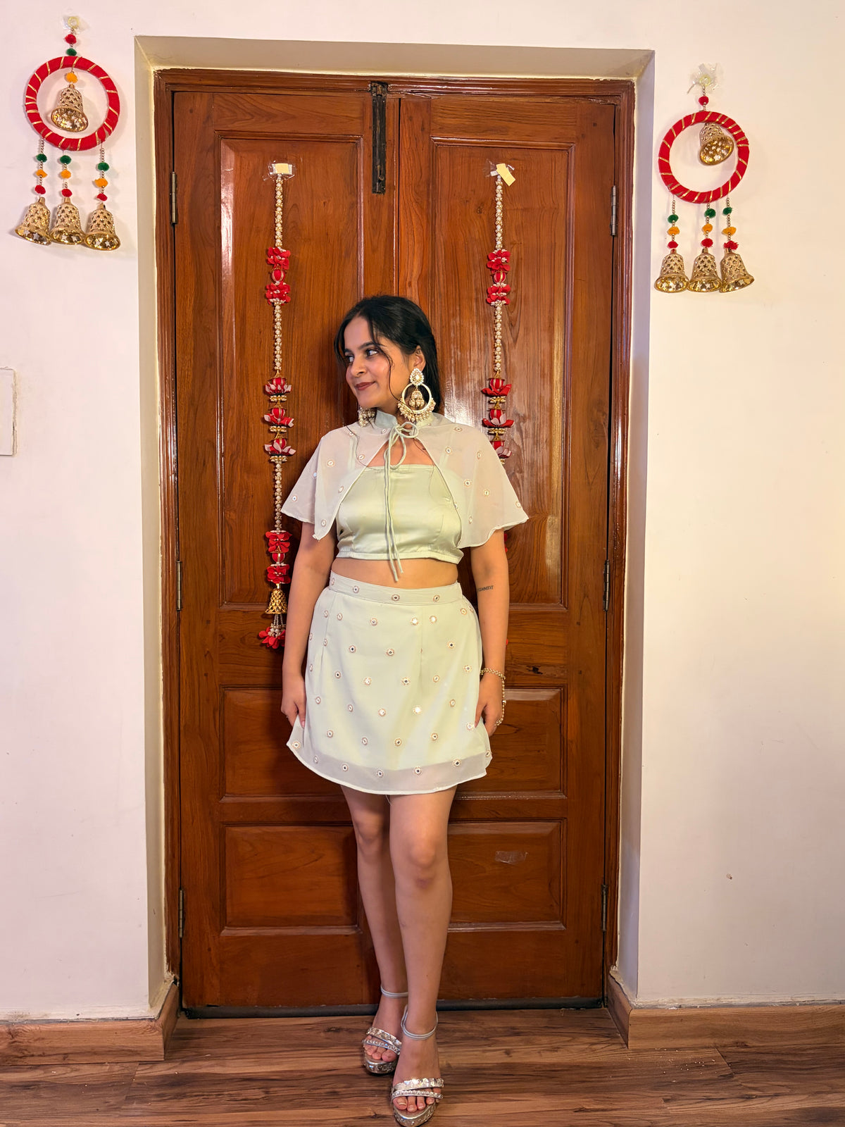 Pista Kulfi 3 piece Short Skirt Set